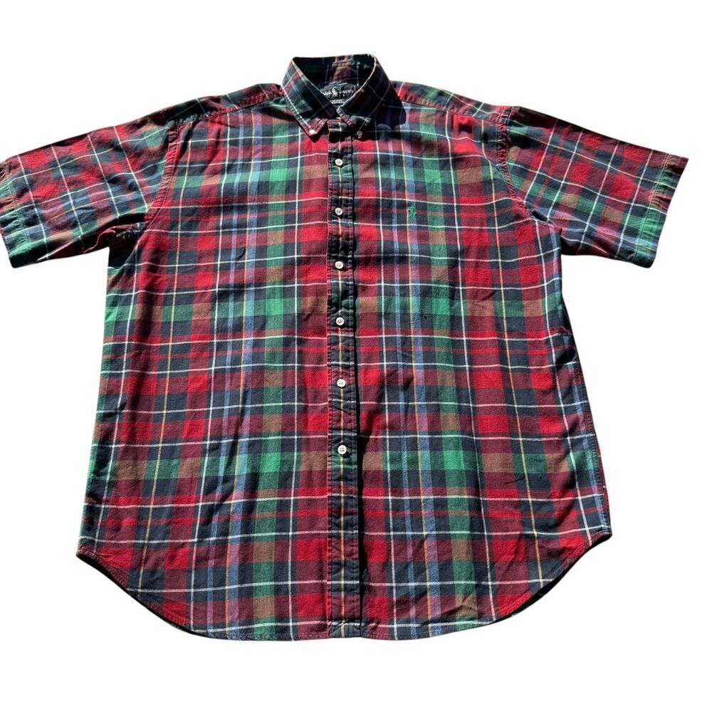 Vintage Ralph Lauren Blaire Plaid Button Down Short Sleeve Shirt Men's Large